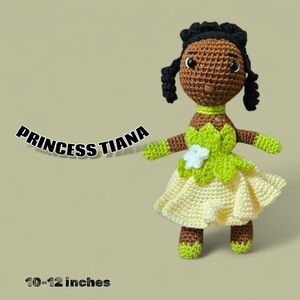 Handmade Princess Tiana Crochet Doll - Green and Cream